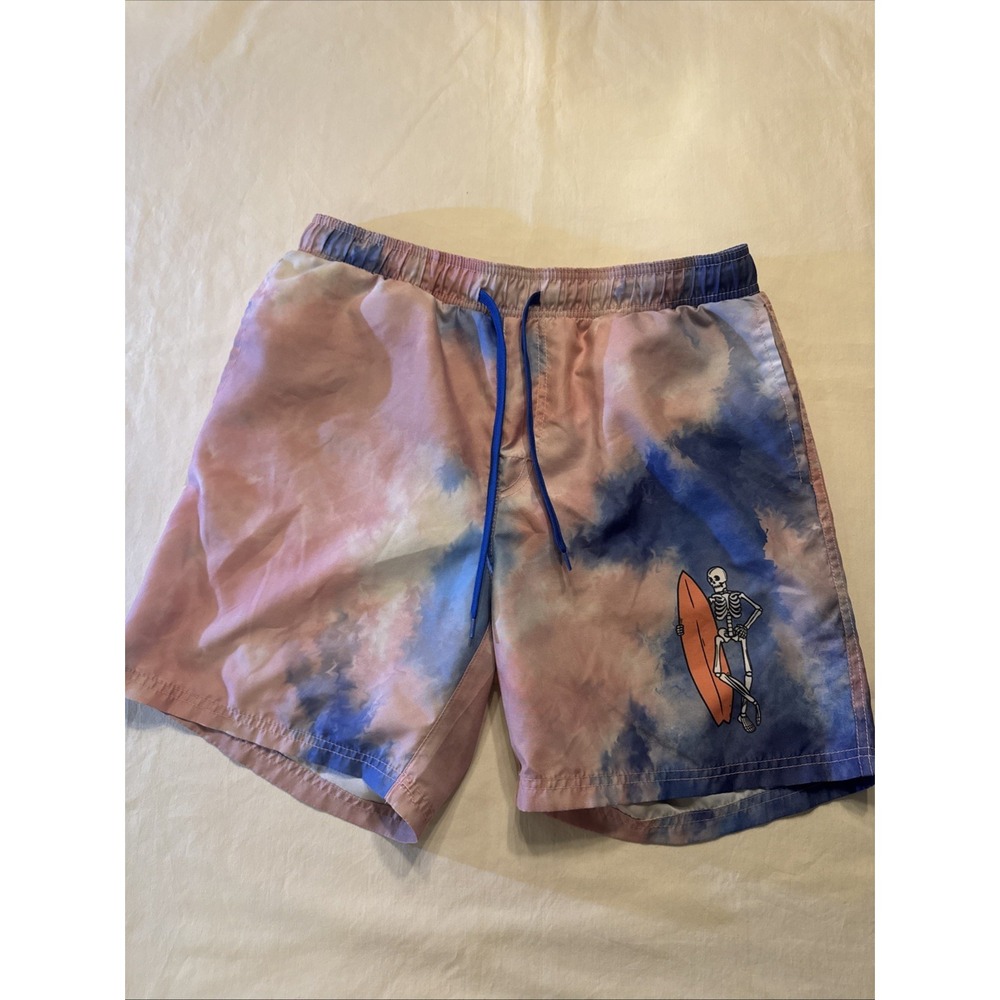 Chemistry Men's Pink & Blue Surfing Skeletons Swim Trunks Size Medium